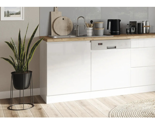 Küchenszene mit Spüle, Armatur, Geschirrspüler und Dekoration