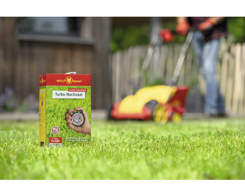Wolf Garten Turbo Nachsaat Packung im Garten