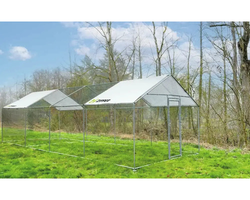 Freistehender Hühnerzaun aus Metall mit Netz und Dach für den Garten