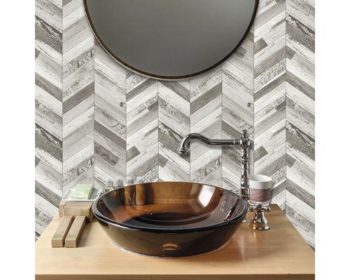 Selbstklebende Wandfliesen Wall Tiles Premium Wood Fischgrät grau 30,4 x 30,4 cm 1 St.