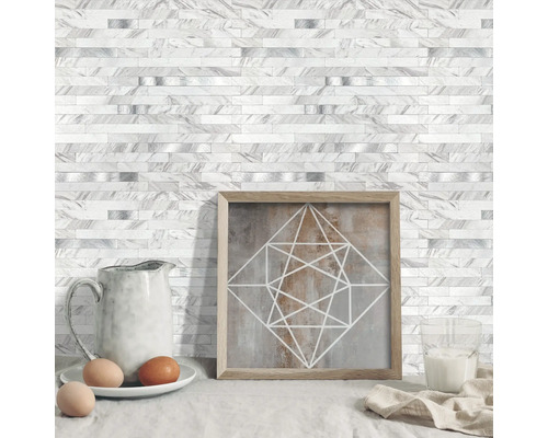 Selbstklebende Wandfliesen Wall Tiles Premium Stone metallic weiß silber 30,4 x 30,4 cm 1 St.