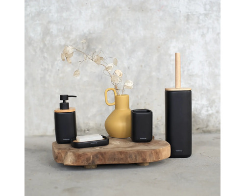 Badezimmer-Accessoire-Set mit Seifenspender, Seifenschale, Becher, Toilettenbürste und dekorativer Vase