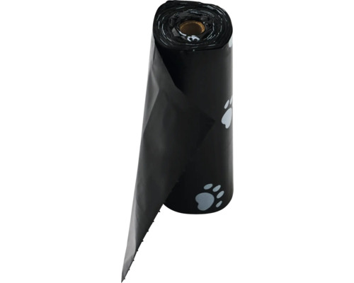 Rolle schwarze Hundekotbeutel mit Pfotenabdruck