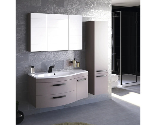 Modernes Badezimmer mit Waschtisch, Spiegelschrank und Hochschrank