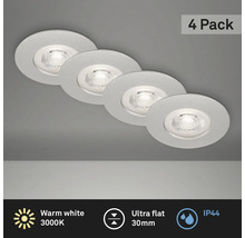 Viererpackung flache LED Einbaustrahler, warmweiß, Schutzart IP44