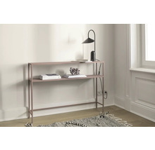 Konsole mit zwei Regalböden, darauf Dekoration und eine Lampe