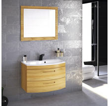 Modernes Badezimmer mit Waschtischunterschrank, Waschbecken, Spiegel und Dusche