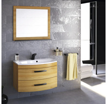 Modernes Badezimmer mit Waschtischunterschrank, Spiegel und Dusche
