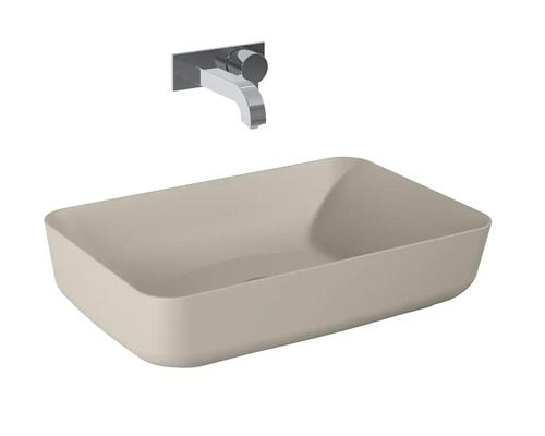 Aufsatzwaschbecken in Beige mit Wandarmatur aus Chrom