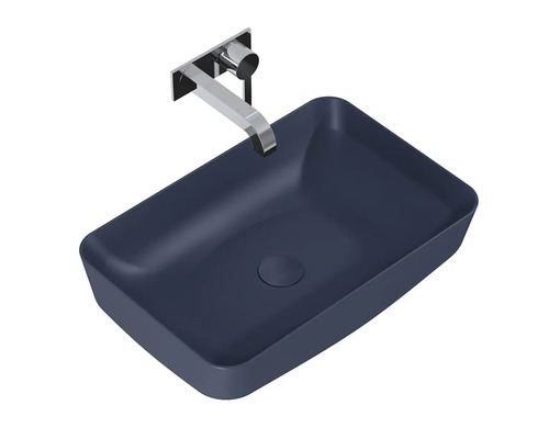 Rechteckiges Aufsatzwaschbecken aus Keramik mit Armatur