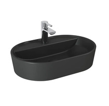 Schwarzes Aufsatzwaschbecken mit Chromarmatur