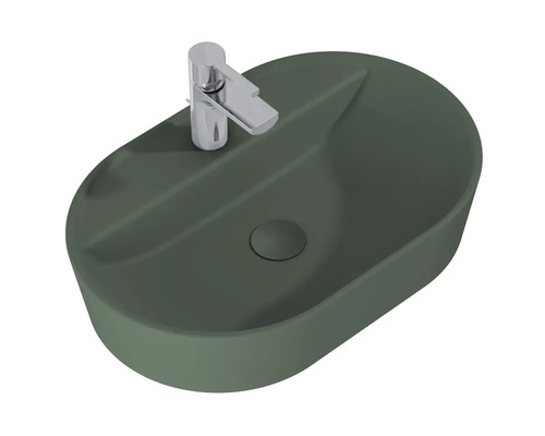 Aufsatzwaschbecken in ovaler Form mit Armatur