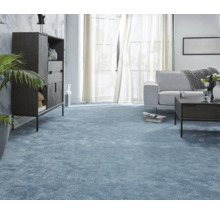Wohnzimmer mit Teppichboden, Sofa und Schrank