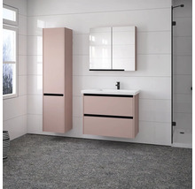 Badezimmer mit Waschtisch, Spiegelschrank und Hochschrank