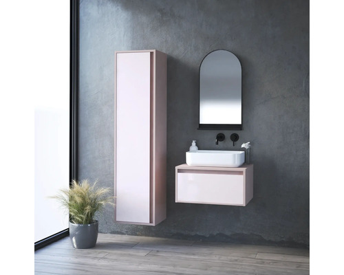 Modernes Badezimmer mit Waschtisch, Spiegelschrank und Pflanze im Topf