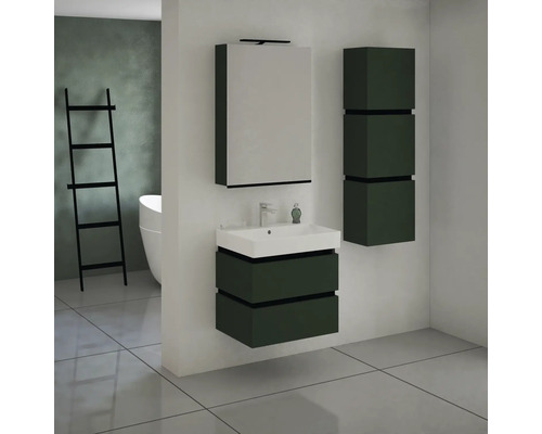 Modernes Badezimmer mit Waschbeckenunterschrank, Spiegelschrank und Hängeschrank