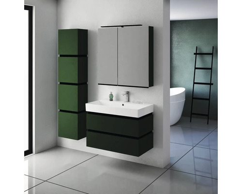 Modernes Badezimmer mit Waschbecken, Unterschrank, Spiegelschrank und Hochschrank