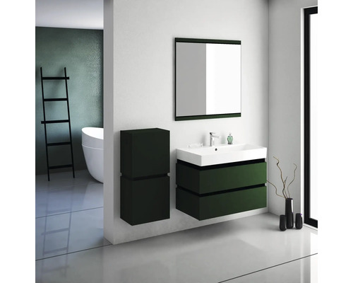 Modernes Badezimmer mit Waschbecken, Unterschrank, Spiegelschrank und Hochschrank