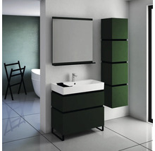 Modernes Badezimmer mit Waschbeckenunterschrank, Spiegel, Spiegelschrank und Badewanne