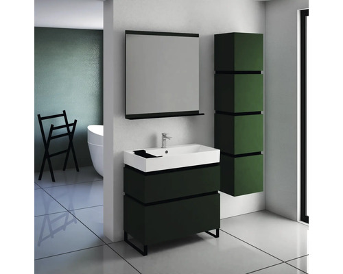 Modernes Badezimmer mit Waschbeckenunterschrank, Spiegel, Spiegelschrank und Badewanne