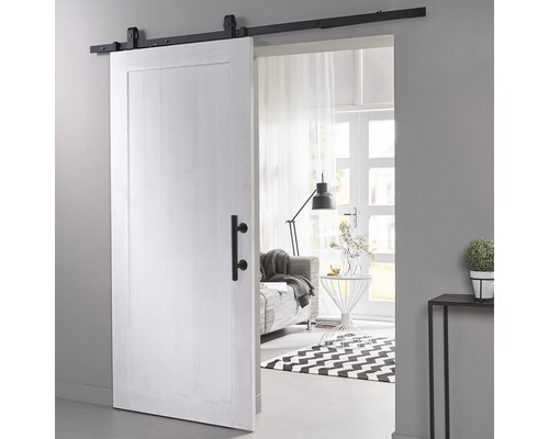 Intersteel Schiebetür-Komplettset Pure Barn Door Basic -Top schwarz 93x211,5 cm inkl. Türblatt weiß, Schiebetürbeschlag Basic Top und Griff-Set