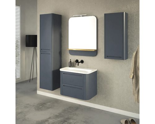 Badezimmerensemble mit Waschtisch, Spiegelschrank und Hochschrank