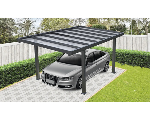 Einzelcarport Konsta 15 m² 297 x 492 cm schwarz Auto unter einem modernen Carport mit Polycarbonatdach