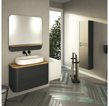 Badspiegel mit Holzablage Devo Gloria 2.0 86x86x14 cm Perfect Touch Black geriffelt GL2-LUPL86-2-F97D01