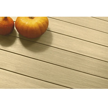 Zwei Kürbisse auf einer Holzterrasse