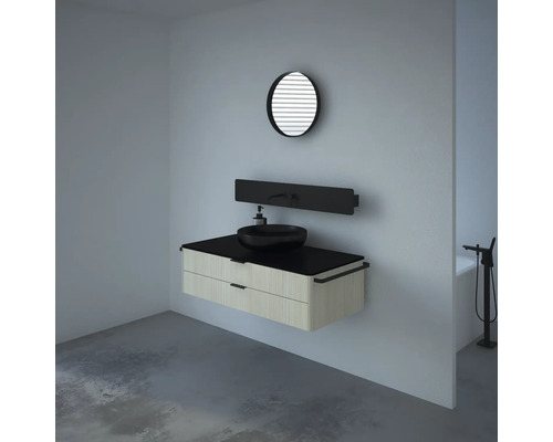 Modernes Badezimmer mit Waschtisch, Aufsatzwaschbecken und Spiegel