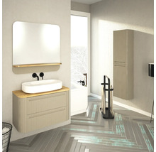 Badspiegel mit Holzablage Devo Gloria 2.0 86x86x14 cm Stone grey supermatt geriffelt GL2-LUPL86-2-F111D01