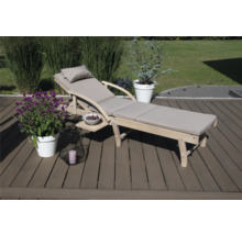 Sonnenliege GARDEN PLACE Maja 196 x 60 x 33,5 cm beige aus robustem Akazienholz, Rückenlehne verstellbar, Klappfunktion für platzsparende Lagerung, mit Rollen, inkl. ausziehbarer Beistelltisch
