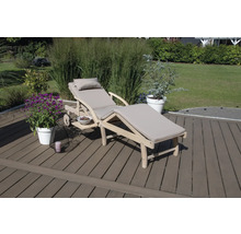 Sonnenliege GARDEN PLACE Maja 196 x 60 x 33,5 cm beige aus robustem Akazienholz, Rückenlehne verstellbar, Klappfunktion für platzsparende Lagerung, mit Rollen, inkl. ausziehbarer Beistelltisch