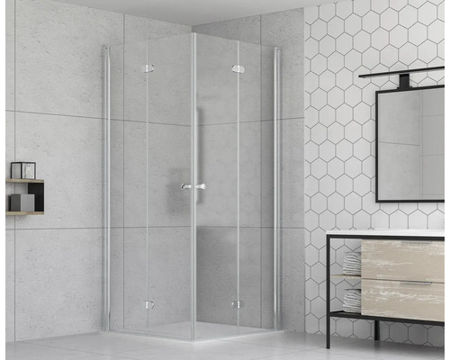 Eckdusche aus Glas in modernem Badezimmer