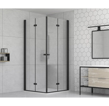 form&style Duschtür mit Drehfalttür MODENA 90 x 195 cm Profil schwarz matt Klarglas schmutzabweisende Glasbeschichtung