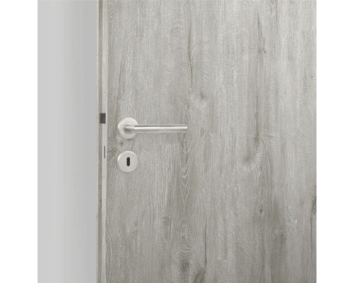 Graue Innentür mit Metallgriff und Schlüsselloch