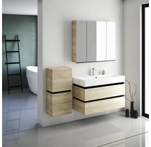 Badezimmer mit Waschtisch, Spiegelschrank und Hochschrank