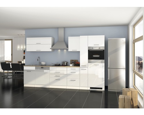 Held Möbel Küchenzeile mit Geräten Mailand 330 cm Frontfarbe weiß hochglanz Korpusfarbe weiß zerlegt