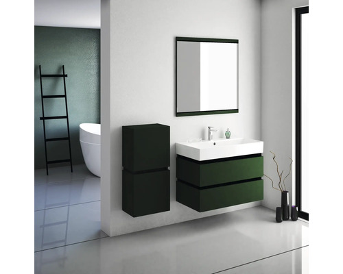 Modernes Badezimmer mit Waschtischunterschrank, Spiegelschrank und Hochschrank