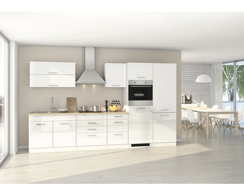 Held Möbel Küchenzeile mit Geräten Mailand 350 cm weiß hochglanz zerlegt Variante reversibel