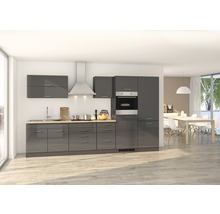 Held Möbel Küchenzeile mit Geräten Mailand 350 cm Frontfarbe grau hochglanz Korpusfarbe graphit zerlegt-thumb-0
