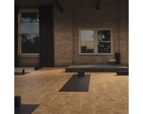 Innenraum mit Yogamatten, Blöcken, Fenster und Mauerwerk