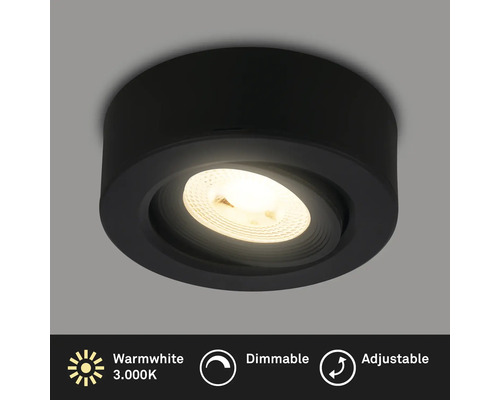 Schwarze, runde und dimmbare Einbauleuchte mit warmweissem Licht