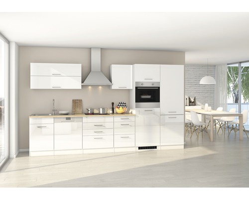 Held Möbel Küchenzeile mit Geräten Mailand 360 cm Frontfarbe weiß hochglanz Korpusfarbe weiß zerlegt