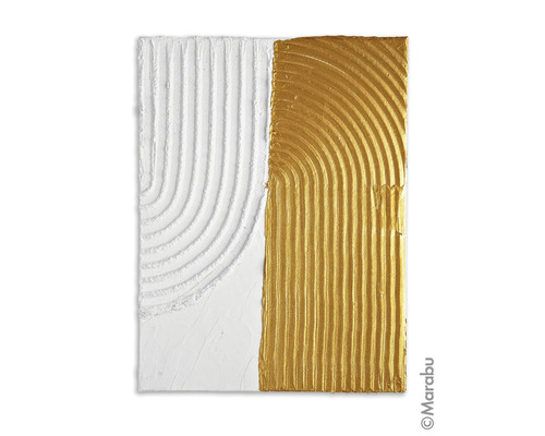 Abstraktes Wandbild mit weißer und goldener Textur