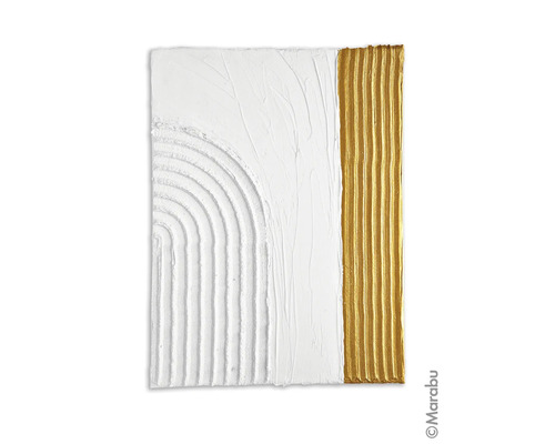 Abstraktes Reliefbild mit weißen und goldenen Elementen