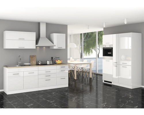 Held Möbel Küchenzeile mit Geräten Mailand 380 cm weiß hochglanz zerlegt Variante reversibel