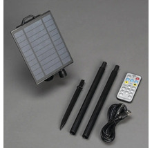 Solarpanel, Erdspieß, Verlängerungsstangen und Fernbedienung für eine Solarleuchte