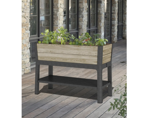 Hochbeet aus Holz und Kunststoff mit Ablage für den Aussenbereich