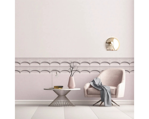 Szene mit Sessel, Tisch, Lampe und Wandpaneelen für die Raumgestaltung